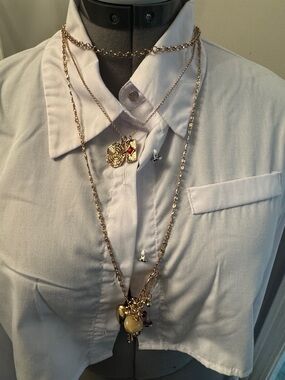 Free People Layered Gold-Tone Pendant Necklace with Red Accents